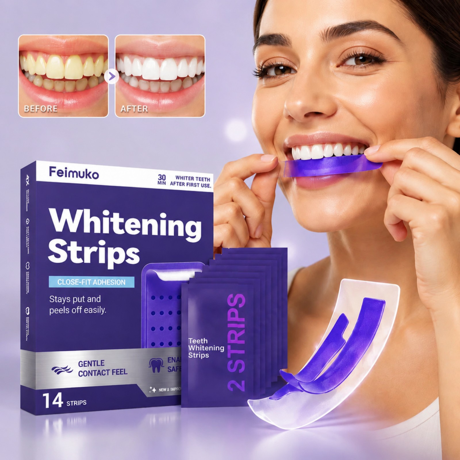 Teeth Whitening Gel Refills - 7 bandes blanchissantes violettes de qualité