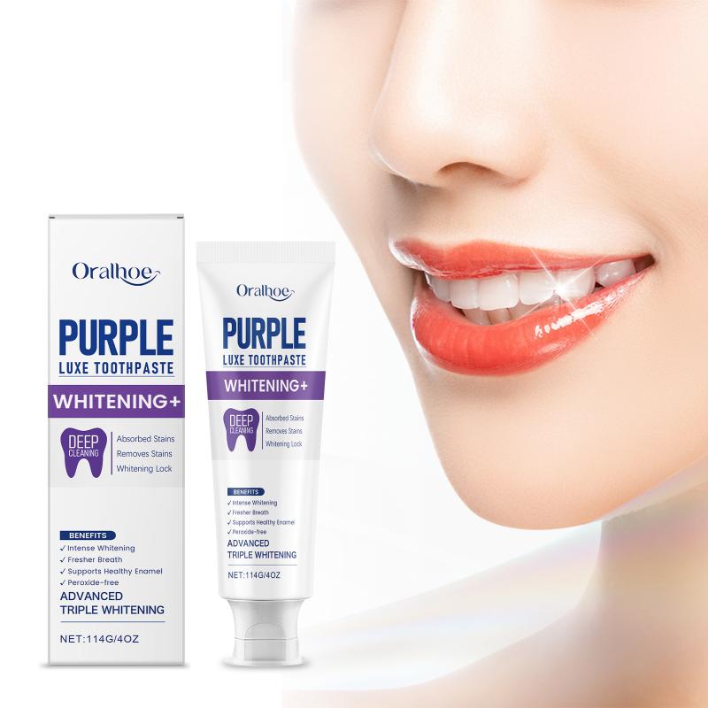 Teeth Whitening At Home - Dentifrice blanchissant violet pour les dents,